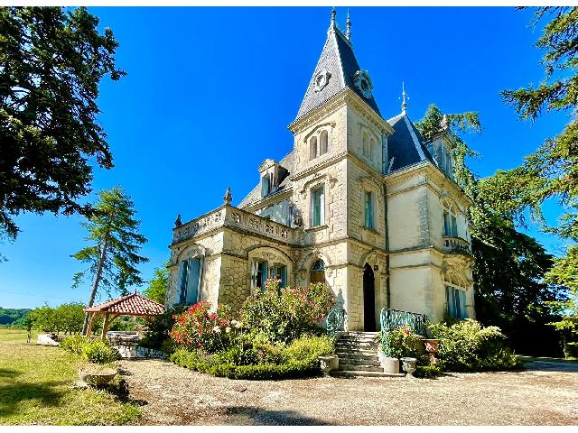 House&nbsp;for sale&nbsp;LAROQUE TIMBAUT 47340 Lot-et-Garonne Aquitaine France: Prestige property 400m2 with Outbuilding 50m2. This elegant, circa-1901, showcases an ornate stone façade with exquisite original details throughout, including stained-glass windows and doors, finely...