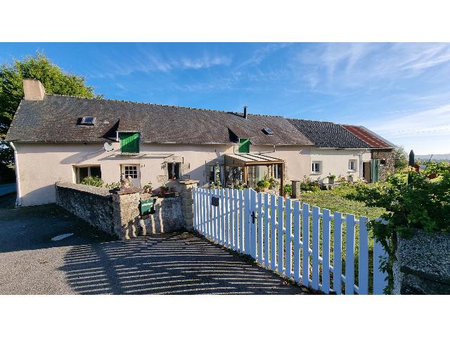 House for sale ROHAN 56580 Morbihan Bretagne France: Detached, south facing, 2 bed stone longère, one level, outbuildings, 1.2 hectares and stunning views. Set in a peaceful rural location close to the village of Gueltas and the Nantes-Brest Canal, thi...